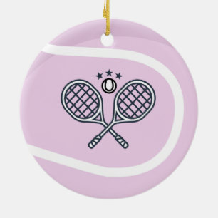 Cute Pink Tennis Ball & Rackets Adorable Girly Ceramic Tree Decoration