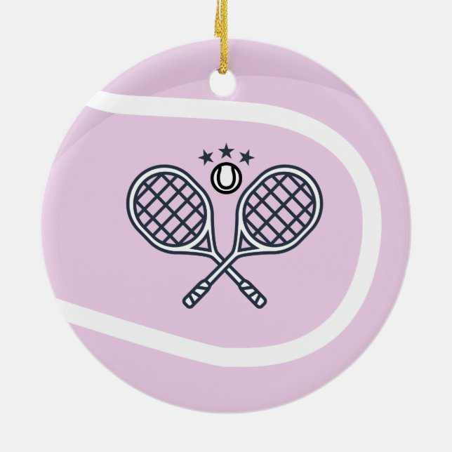 Cute Pink Tennis Ball & Rackets Adorable Girly Ceramic Tree Decoration (Back)