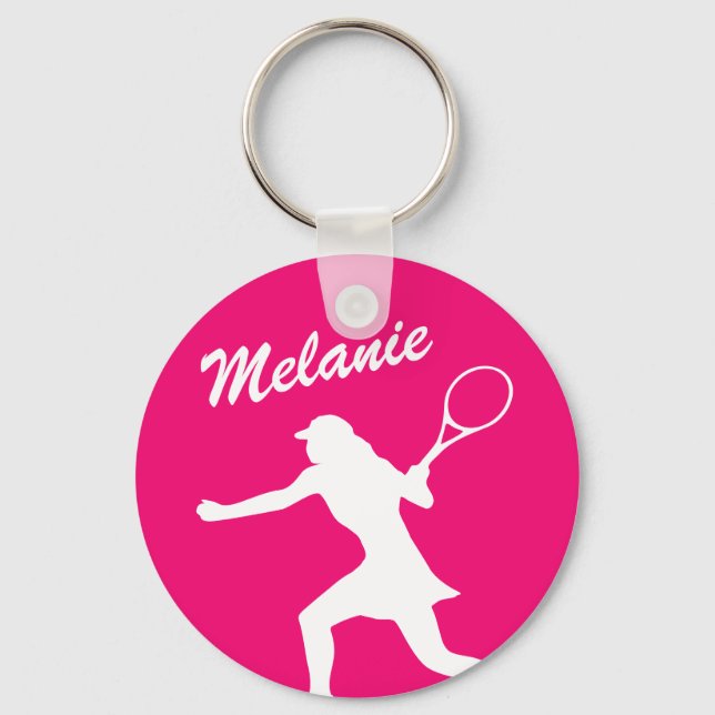 Cute pink tennis silhouette keychain for girl (Front)