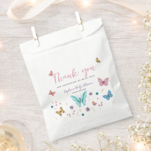 Cute Pink Thank You Butterfly Girls Baby Shower Favour Bags