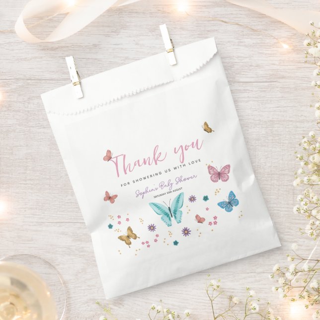 Cute Pink Thank You Butterfly Girls Baby Shower Favour Bags (Clipped)