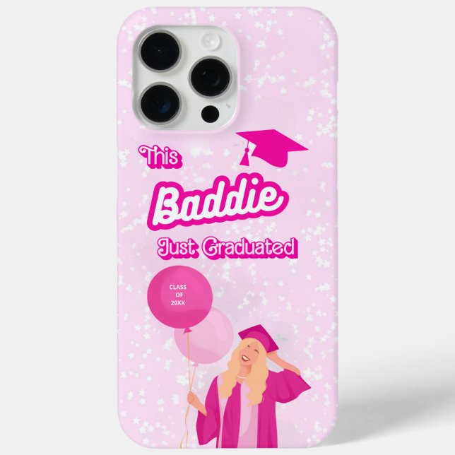 Cute Pink "This Baddie" Personalised Graduation Case-Mate iPhone Case (Back)