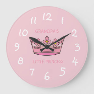 Cute Pink Tiara Grandpa's Little Princess Child's Large Clock