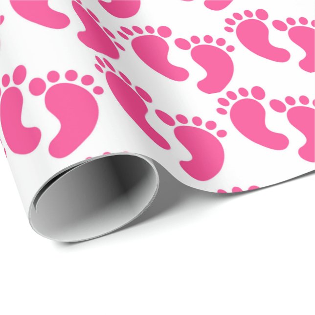 Cute pink tiled baby feet pattern wrapping paper (Roll Corner)
