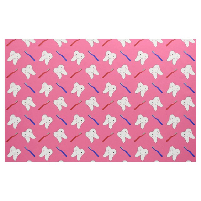 Cute pink toothburshes and teeth pattern fabric (Yard)