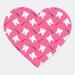 Cute pink toothburshes and teeth pattern heart sticker