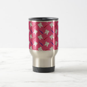 Cute pink toothburshes and teeth pattern travel mug