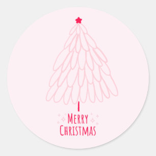 Cute Pink Tree Modern Merry Christmas  Classic Round Sticker