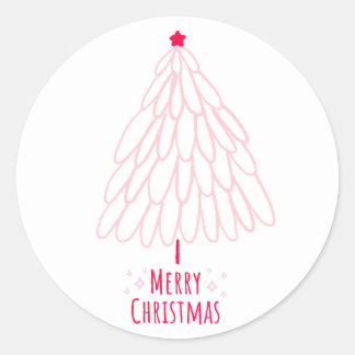 Cute Pink Tree Modern Merry Christmas  Classic Round Sticker