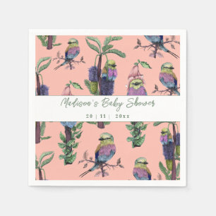 Cute Pink Tropical Birds Jungle Baby Shower  Napkin