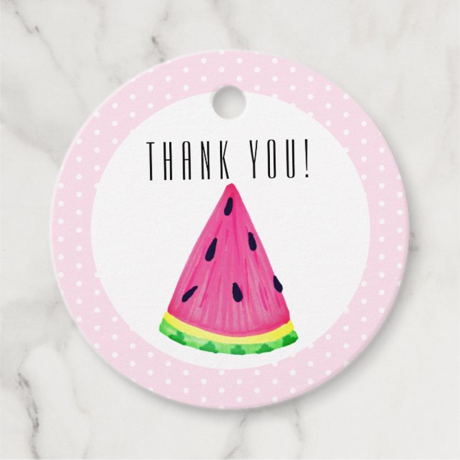 Cute Pink Tropical Watermelon Thank you Favour Tag (Front)