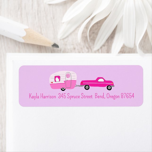 Cute Pink Truck & Trailer Custom Return Address (Insitu)