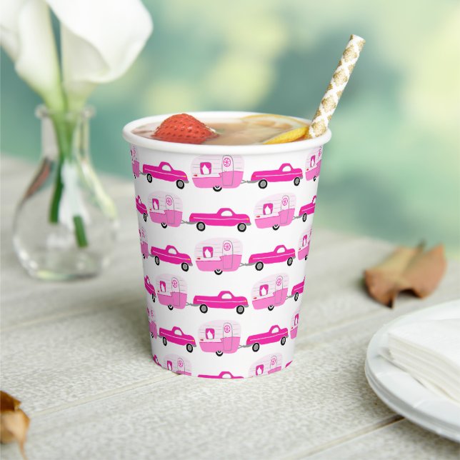 Cute Pink Truck & Trailer RV Adventure  Paper Cups (Insitu)