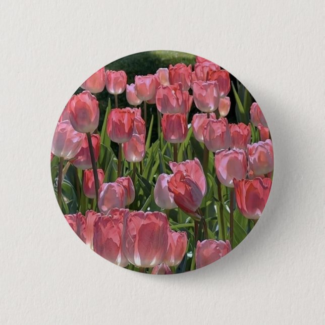 Cute pink tulip brooch 6 cm round badge (Front)