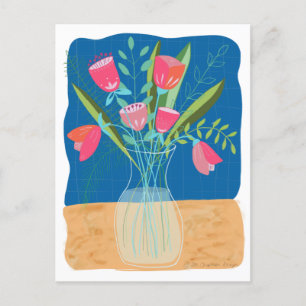 Cute pink tulip floral postcard