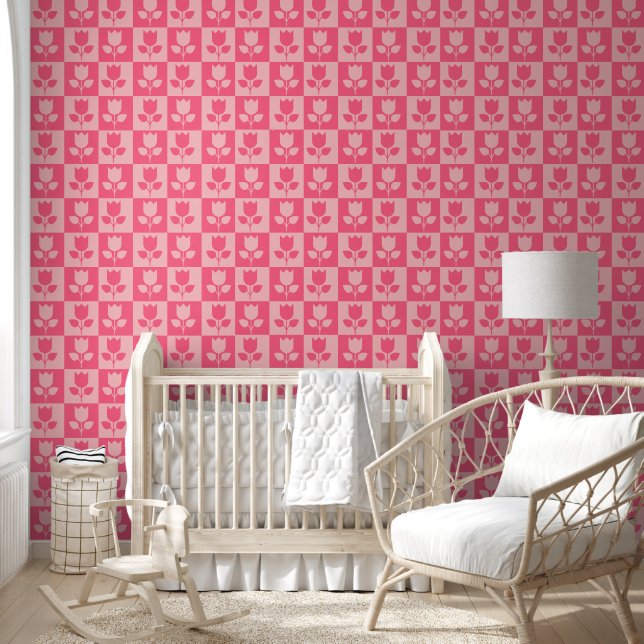 Cute Pink Tulip Garden Pattern Wallpaper (Kids)