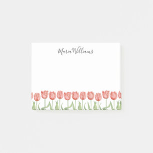 Cute Pink Tulip Garden Personalized 4x3 Post-it Notes