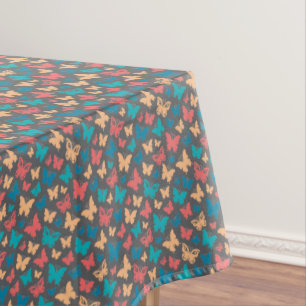 Cute pink turquoise contemporary butterfly grey tablecloth