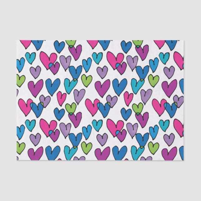 Cute Pink Turquoise Purple Green Hearts Pattern Tissue Paper (Front)