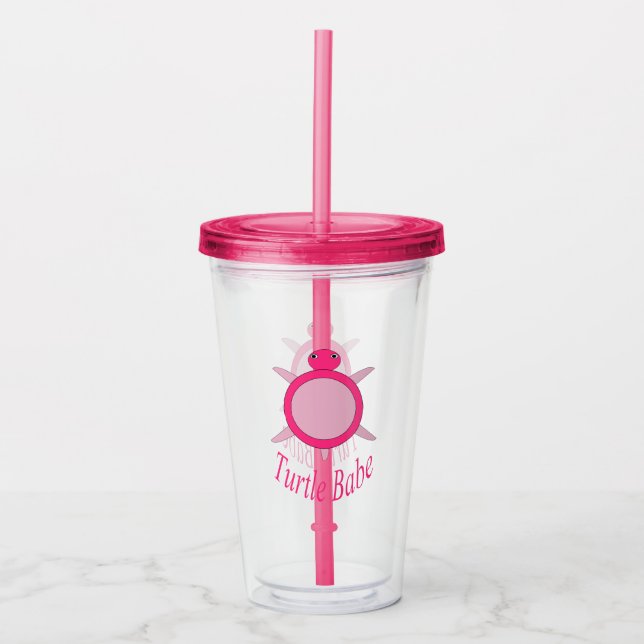Cute Pink Turtle Babe Acrylic Tumbler (Front)