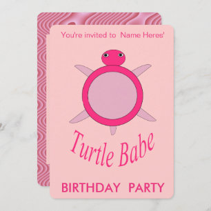 Cute Pink Turtle Babe Birthday Party Invitation