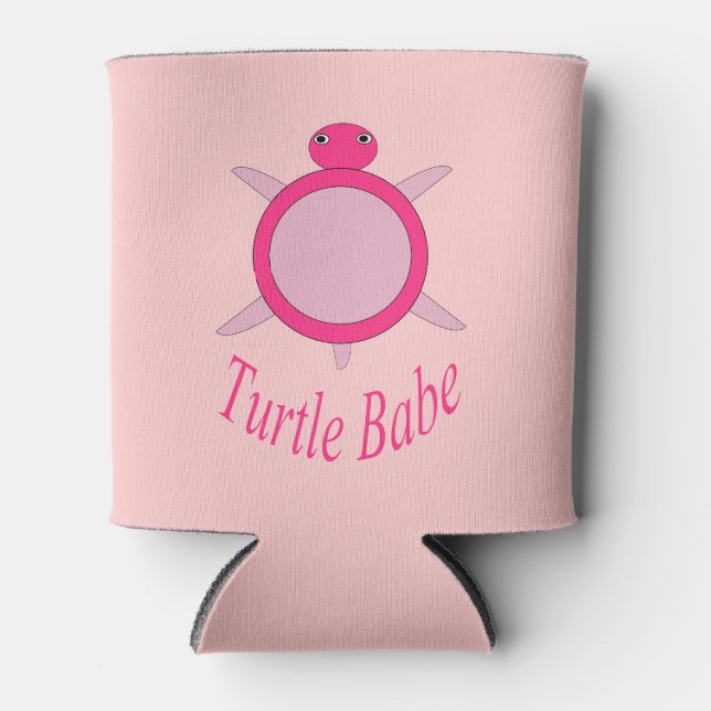 Cute Pink Turtle Babe Can Cooler (Front)
