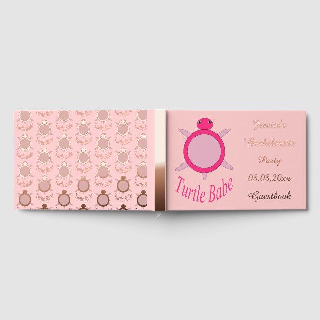 Cute Pink Turtle Babe Custom Bachelorette Party Guest Book (Full)