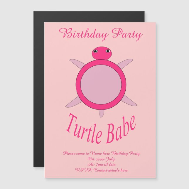 Cute Pink Turtle Babe Custom Invites (Front/Back)