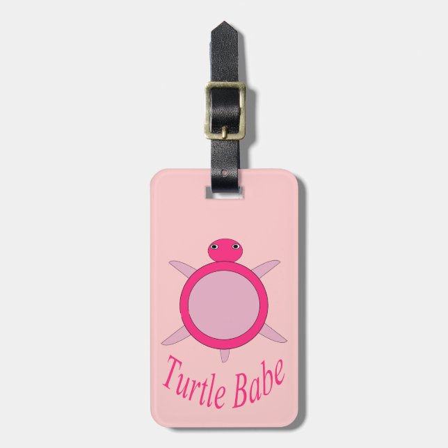 Cute Pink Turtle Babe Custom Luggage Tag (Front Vertical)