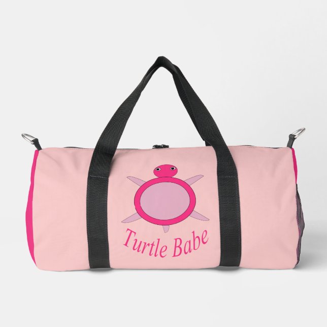 Cute Pink Turtle Babe Duffle Bag (Front)