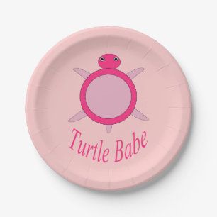 Cute Pink Turtle Babe Paper Party Plate