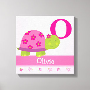 Cute Pink Turtle Children's Room Canvas Art Print