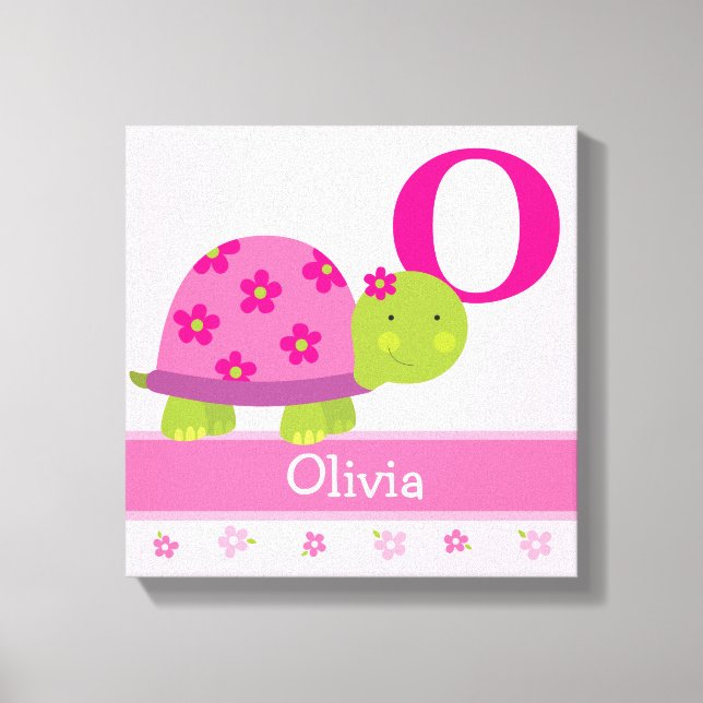 Cute Pink Turtle Children's Room Canvas Art Print (Front)