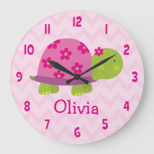 Cute Pink Turtle Personalised Nursery Wall Clock