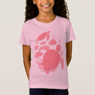 Cute Pink Turtles and Fishes Ocean Print T-Shirt