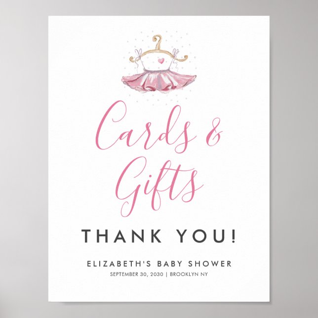 Cute Pink Tutu Ballerina Baby Shower Cards Gifts Poster (Front)