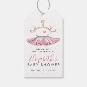 Cute Pink Tutu Ballerina Baby Shower Thank You Gift Tags