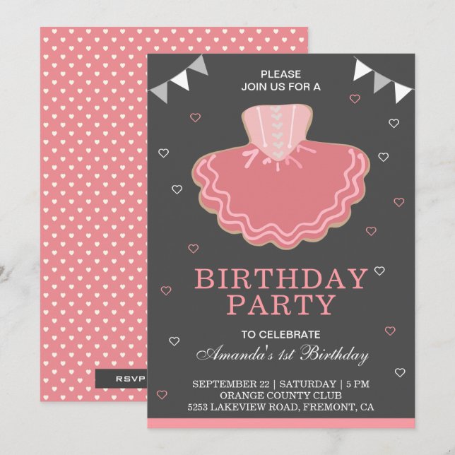 Cute Pink Tutu Ballerina Birthday Party Invitation (Front/Back)