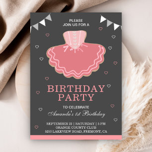 Cute Pink Tutu Ballerina Birthday Party Invitation