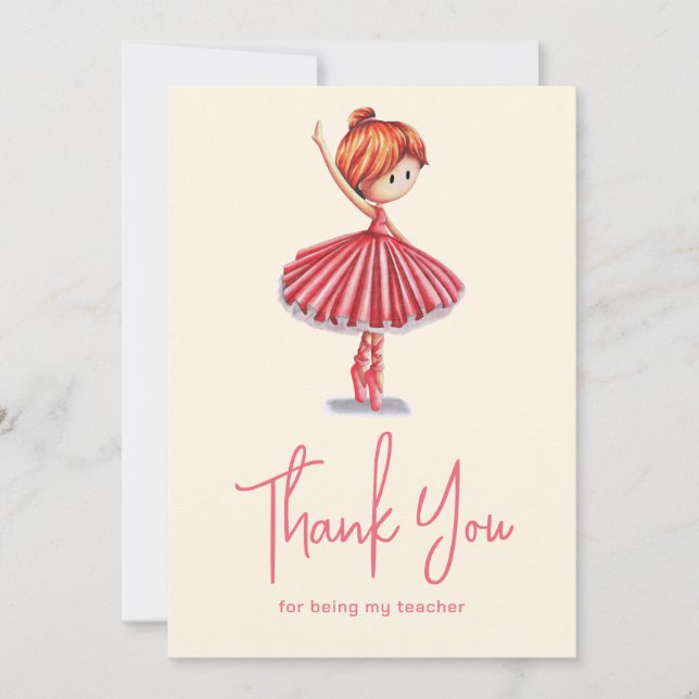 Cute Pink Tutu Ballet Dancer Teacher  Thank You Card (Front)