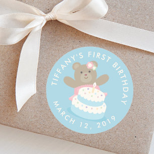 Cute Pink Tutu Dress Bear Cub Baby First Birthday Classic Round Sticker
