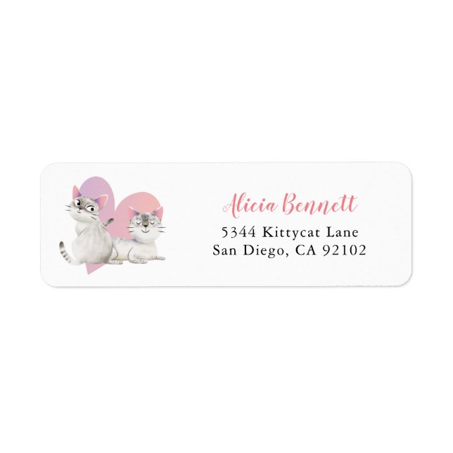 Cute Pink Twin Kitty Cats Return Address (Front)