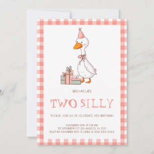 Cute Pink Two Silly Goose Birthday Invitation