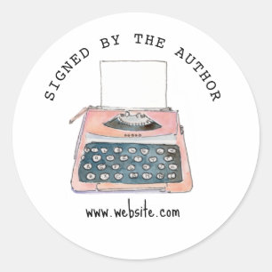 Cute Pink Typewriter Signed by the author  Classic Round Sticker