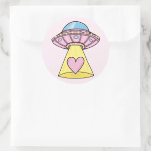 Cute Pink UFO  Classic Round Sticker