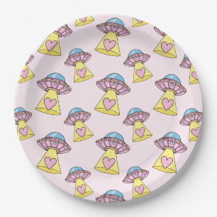 Cute Pink UFO Pattern Paper Plate