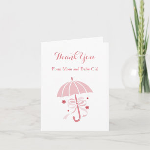 Cute Pink Umbrella and Bow Baby Shower Thank You