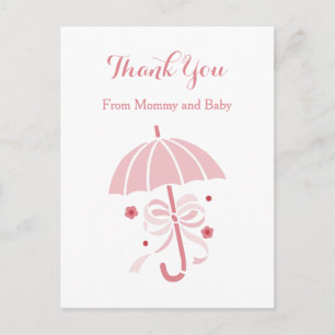Cute Pink Umbrella and Bow Baby Shower Thank You Postcard