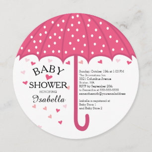 Cute Pink Umbrella Girls Baby Shower Invitation