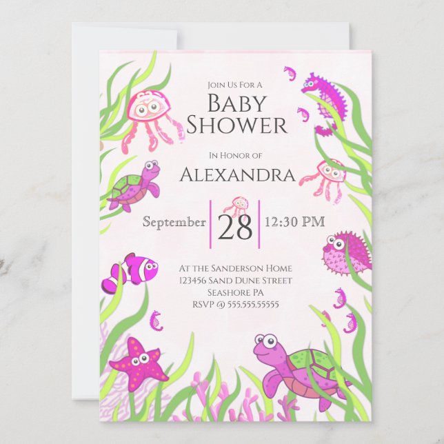 Cute Pink Under the Sea Baby Girl Shower  (Front)